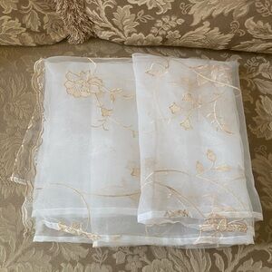 Sheer Organza dupatta shawl scarf Gold Floral Embroidery
